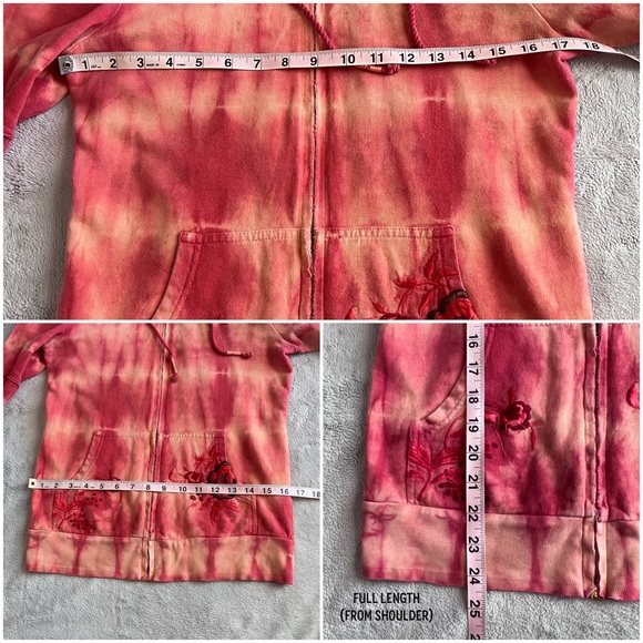 Free People Boho Floral Embroidered Tie Dye Distressed Zip-Up Hoodie Sweatshirt - Picture 17 of 17